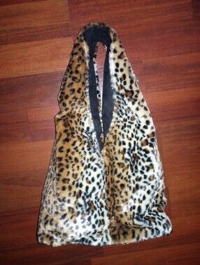 THRO Leopard Print Faux Fur Hobo Bag Spacious Large Unique Purse 12" X 22"
